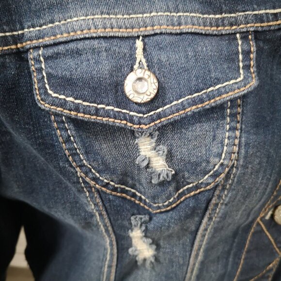 Amethyst Ladies Size 1X Distressed Dark Wash Jean Jacket - Picture 5 of 12
